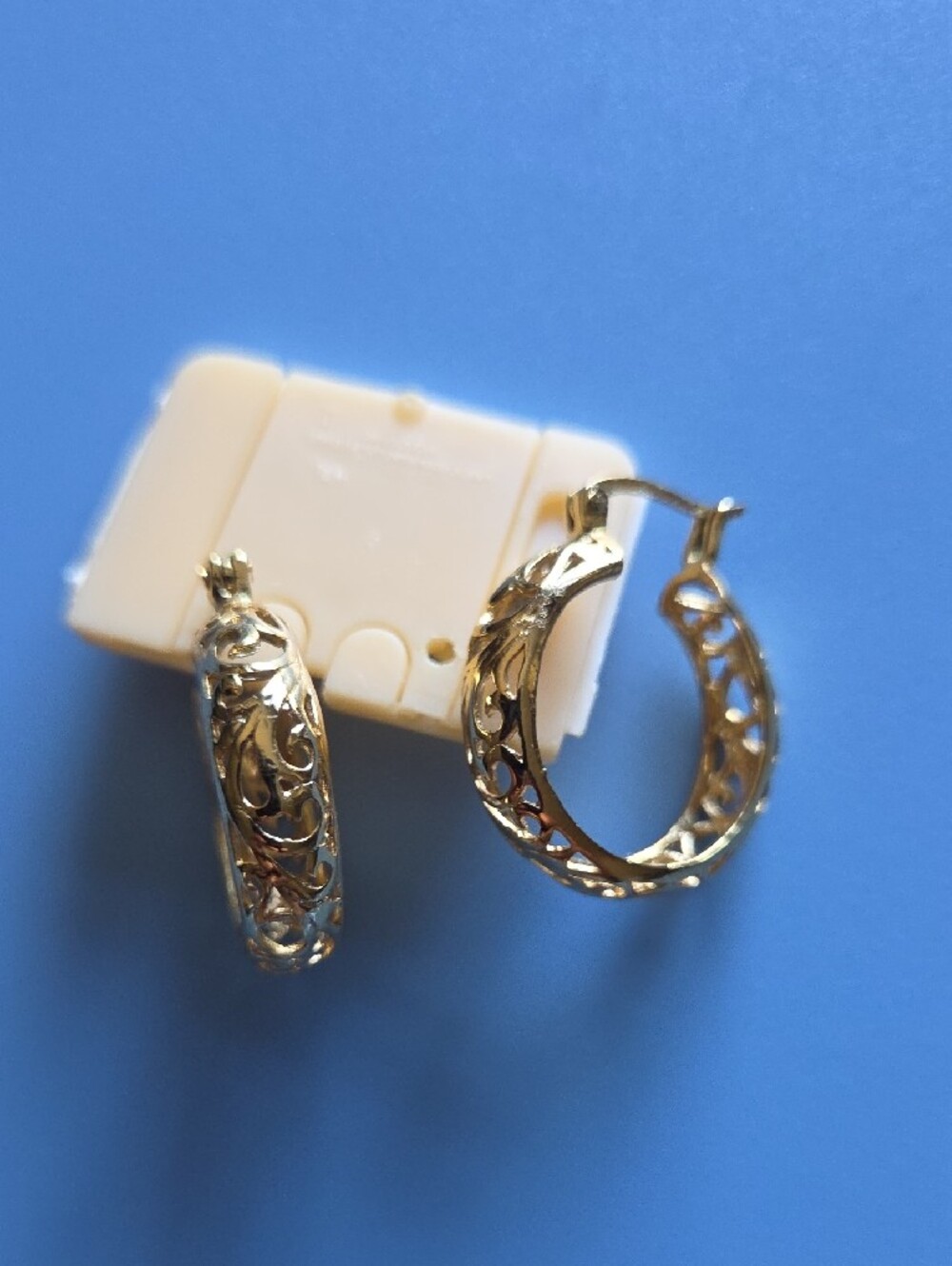 Ornate Gold Filed Filigree Hoop Earrings.